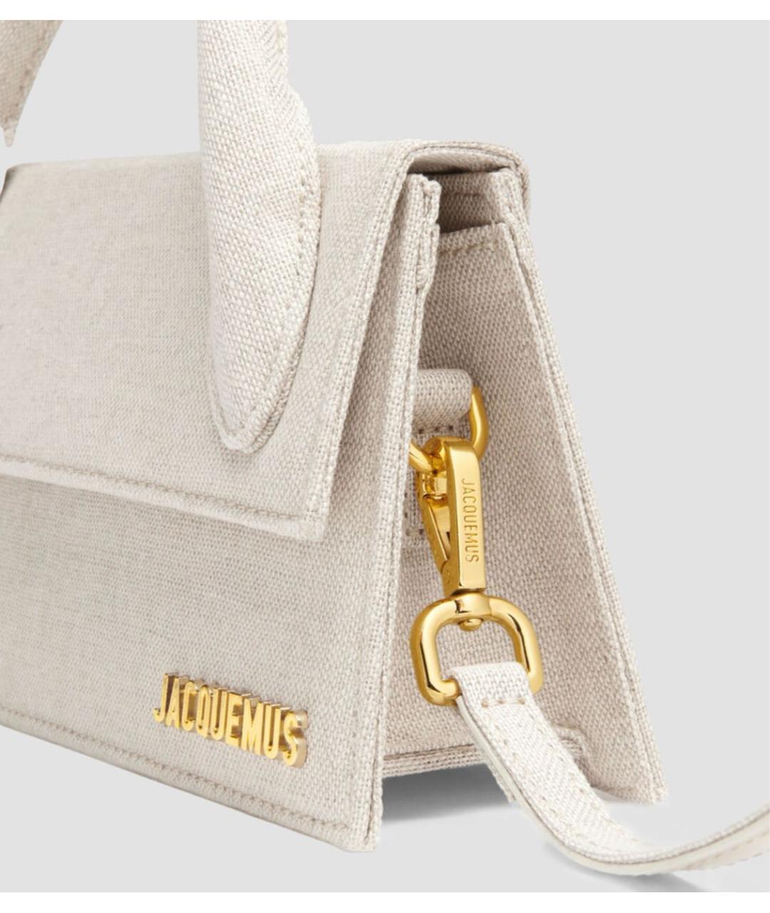 JACQUEMUS Бежевая льняная сумка с короткими ручками, фото 5