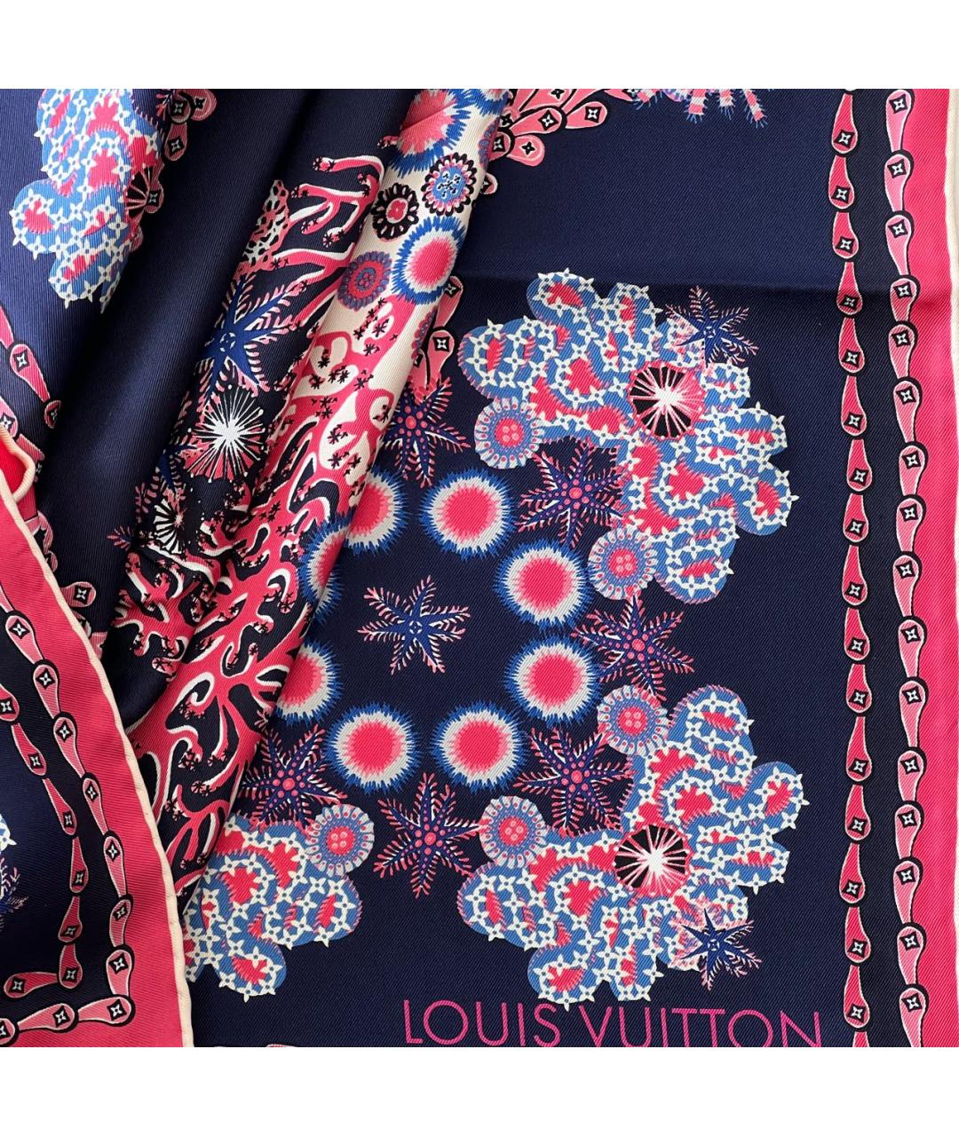 LOUIS VUITTON Темно-синий шелковый платок, фото 8