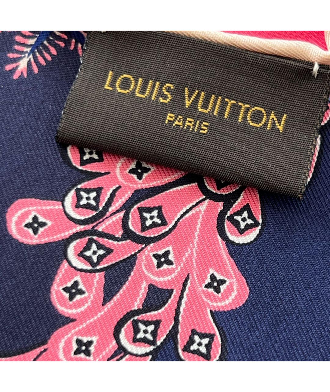 LOUIS VUITTON Темно-синий шелковый платок, фото 3