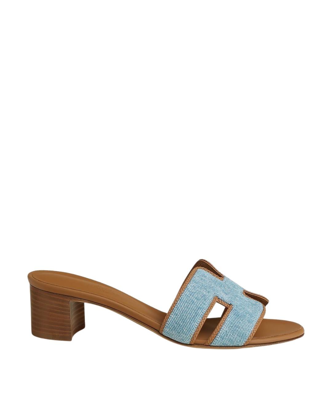 HERMES Голубые текстильные мюли, фото 1