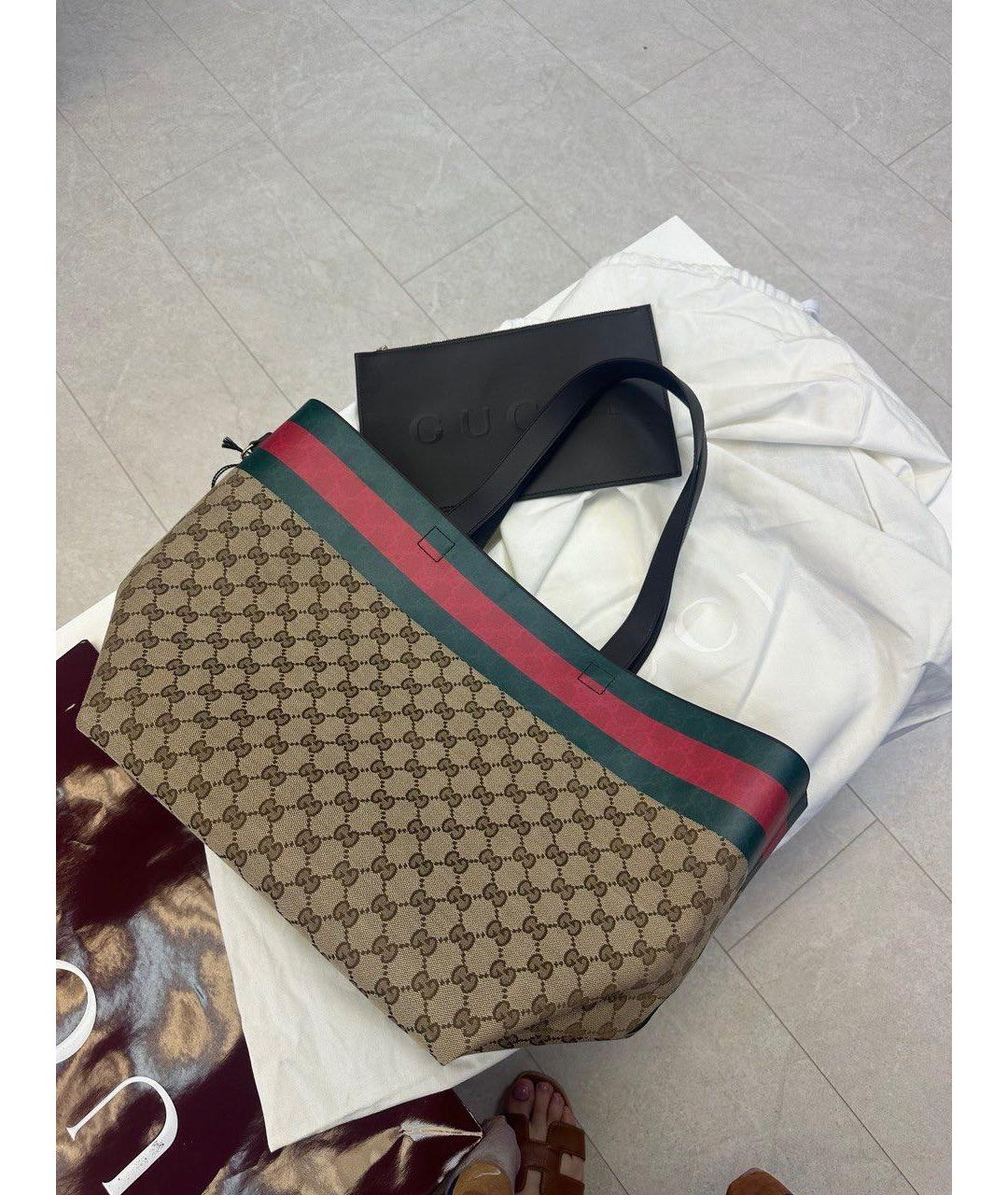 GUCCI Бежевая тканевая сумка тоут, фото 5