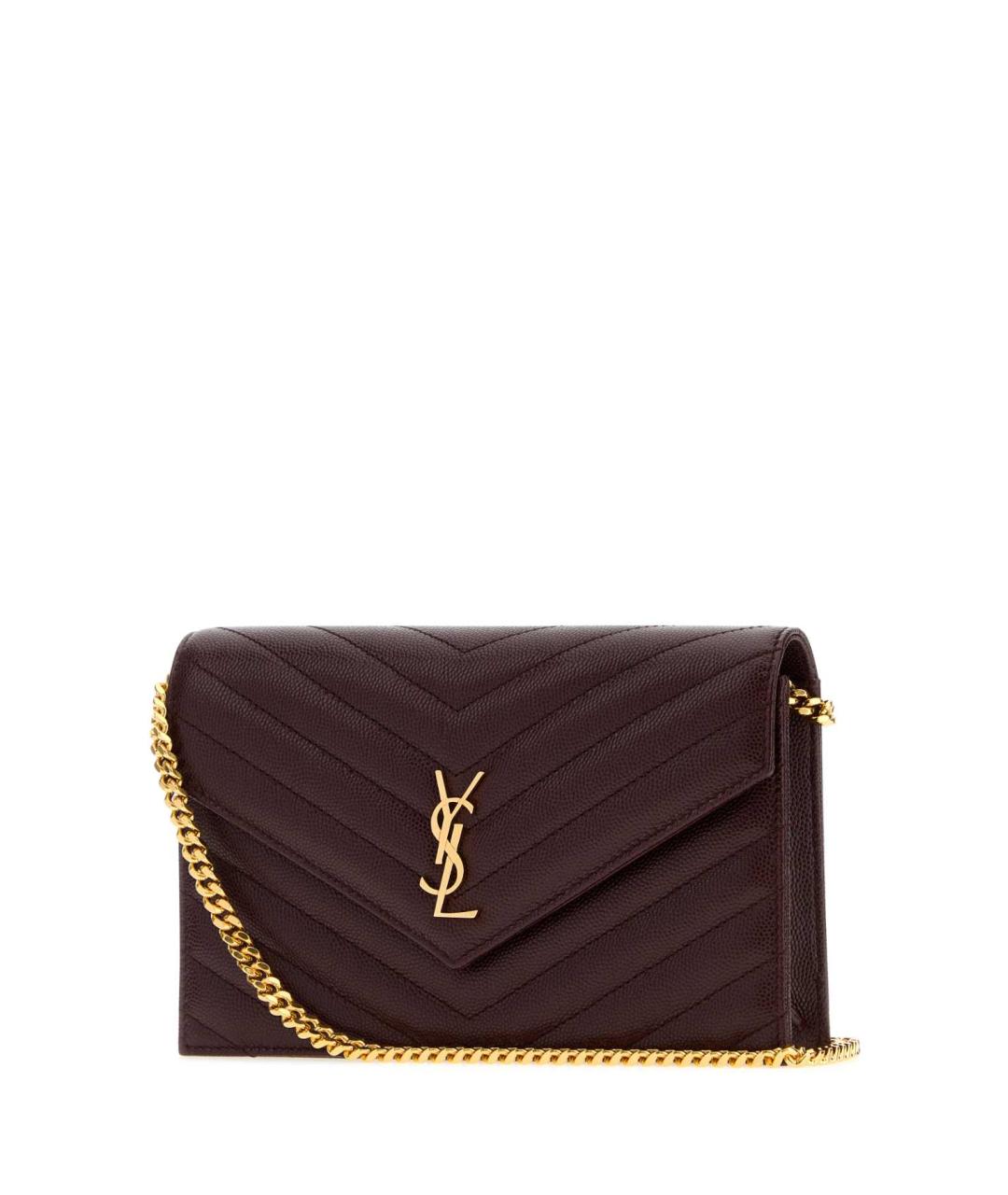 SAINT LAURENT Бордовая кожаная сумка с короткими ручками, фото 2