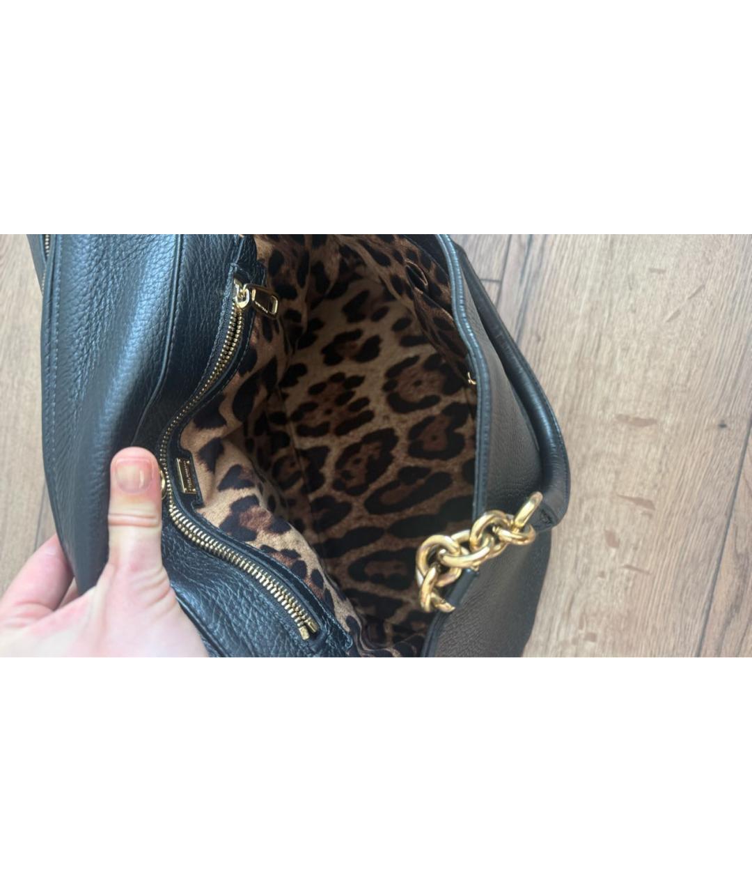 DOLCE&GABBANA Черная кожаная сумка с короткими ручками, фото 4