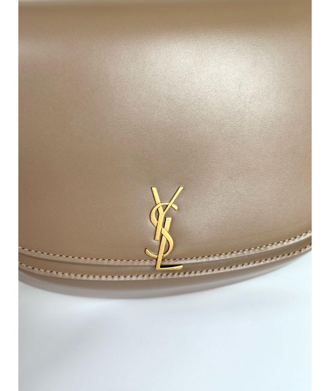 SAINT LAURENT Бежевая кожаная сумка с короткими ручками, фото 6