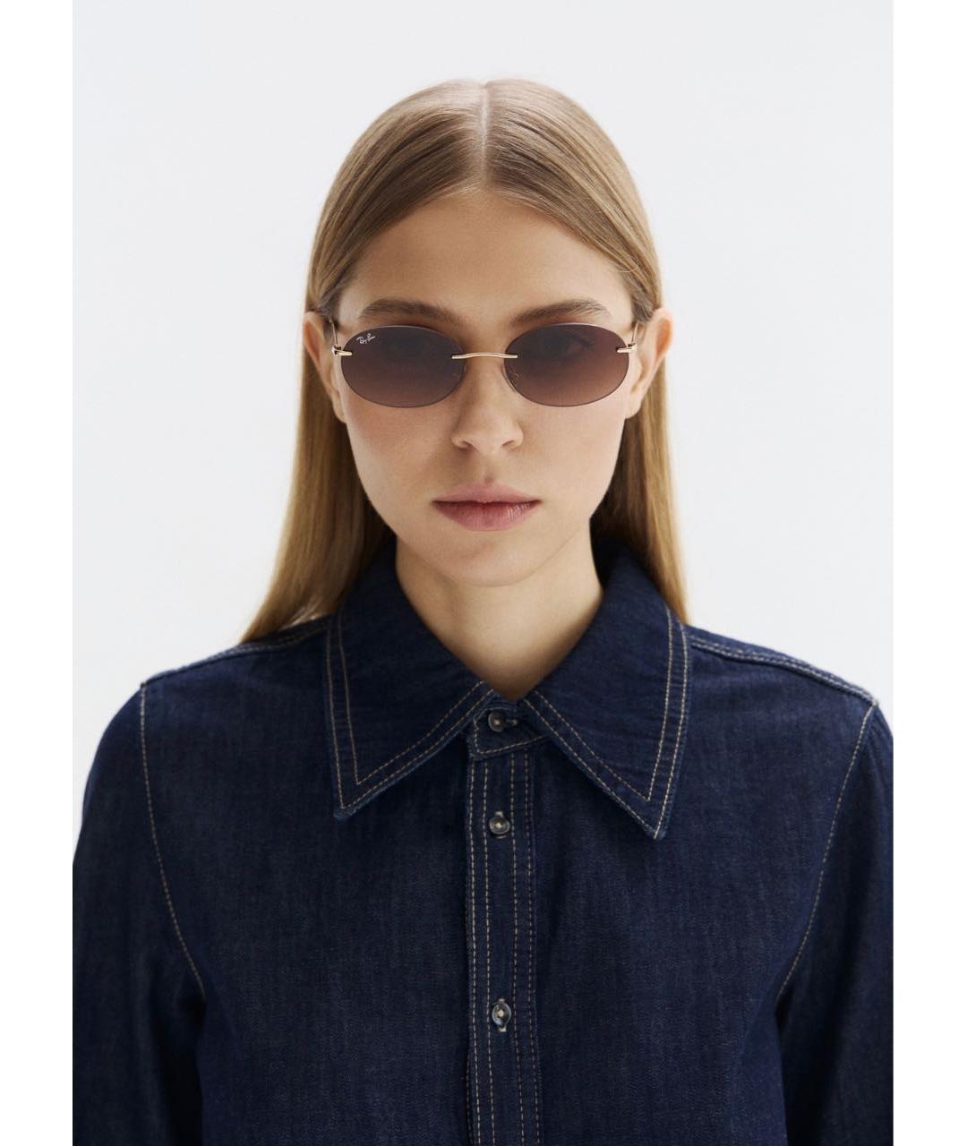 RAY BAN Коричневые металлические солнцезащитные очки, фото 8