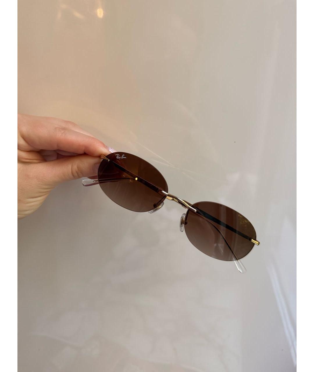 RAY BAN Коричневые металлические солнцезащитные очки, фото 5