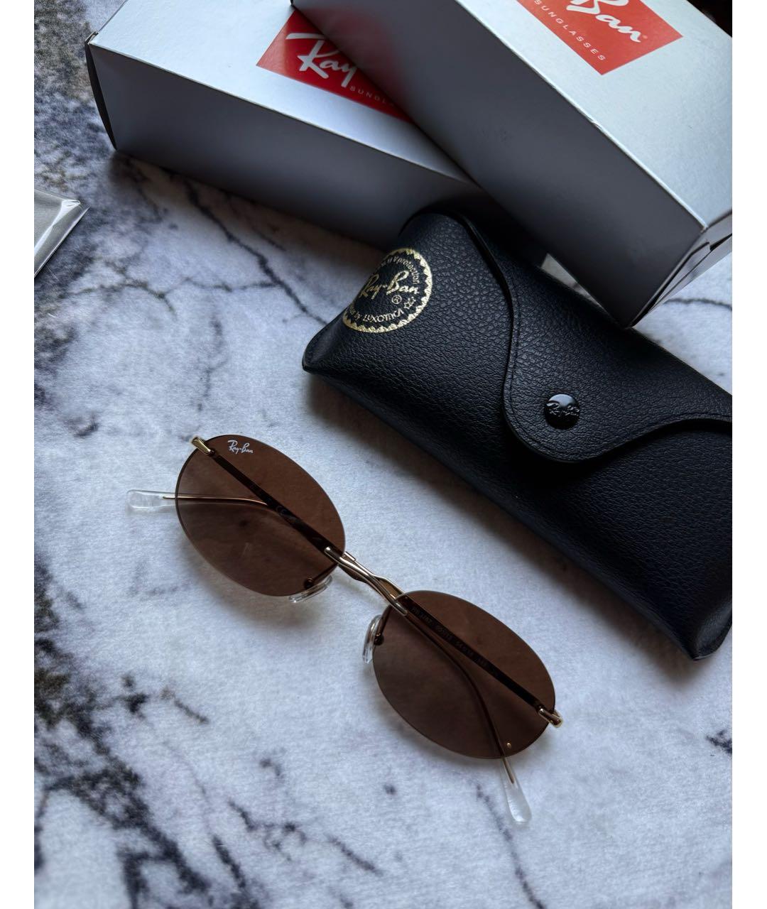 RAY BAN Коричневые металлические солнцезащитные очки, фото 6