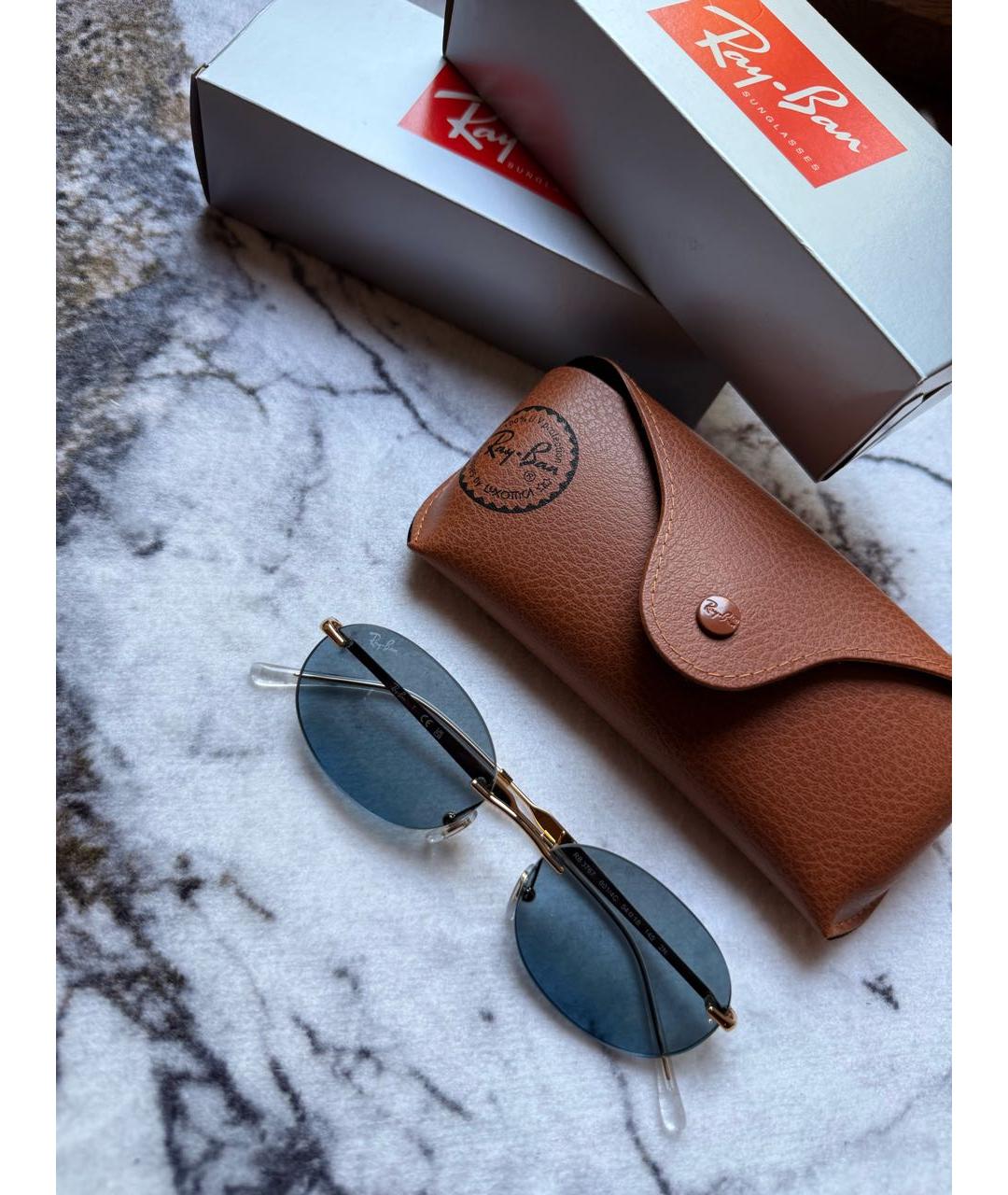 RAY BAN Темно-синие металлические солнцезащитные очки, фото 2