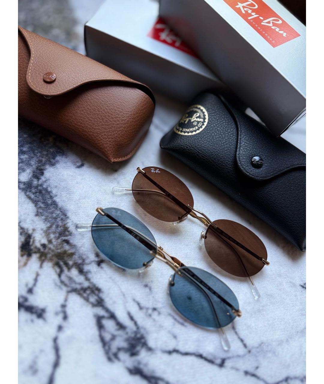 RAY BAN Темно-синие металлические солнцезащитные очки, фото 6