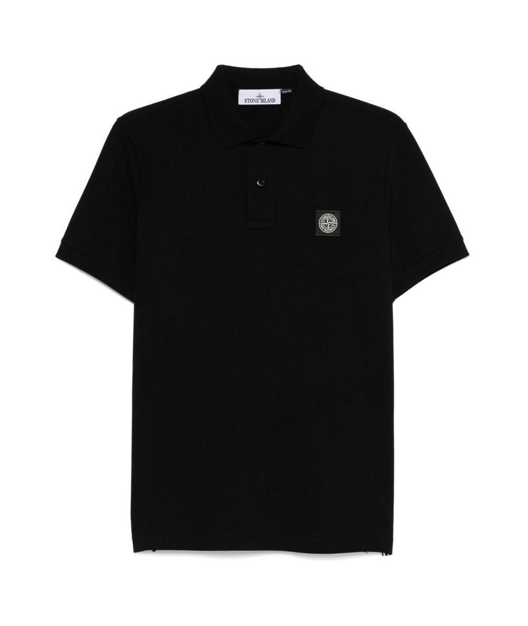 STONE ISLAND Черное хлопковое поло с коротким рукавом, фото 1