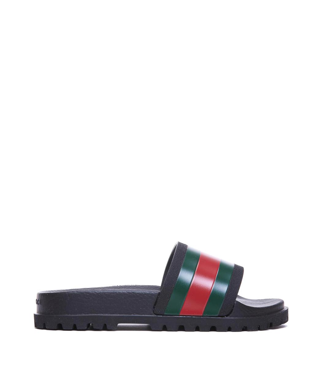 GUCCI Черные резиновые шлепанцы, фото 1