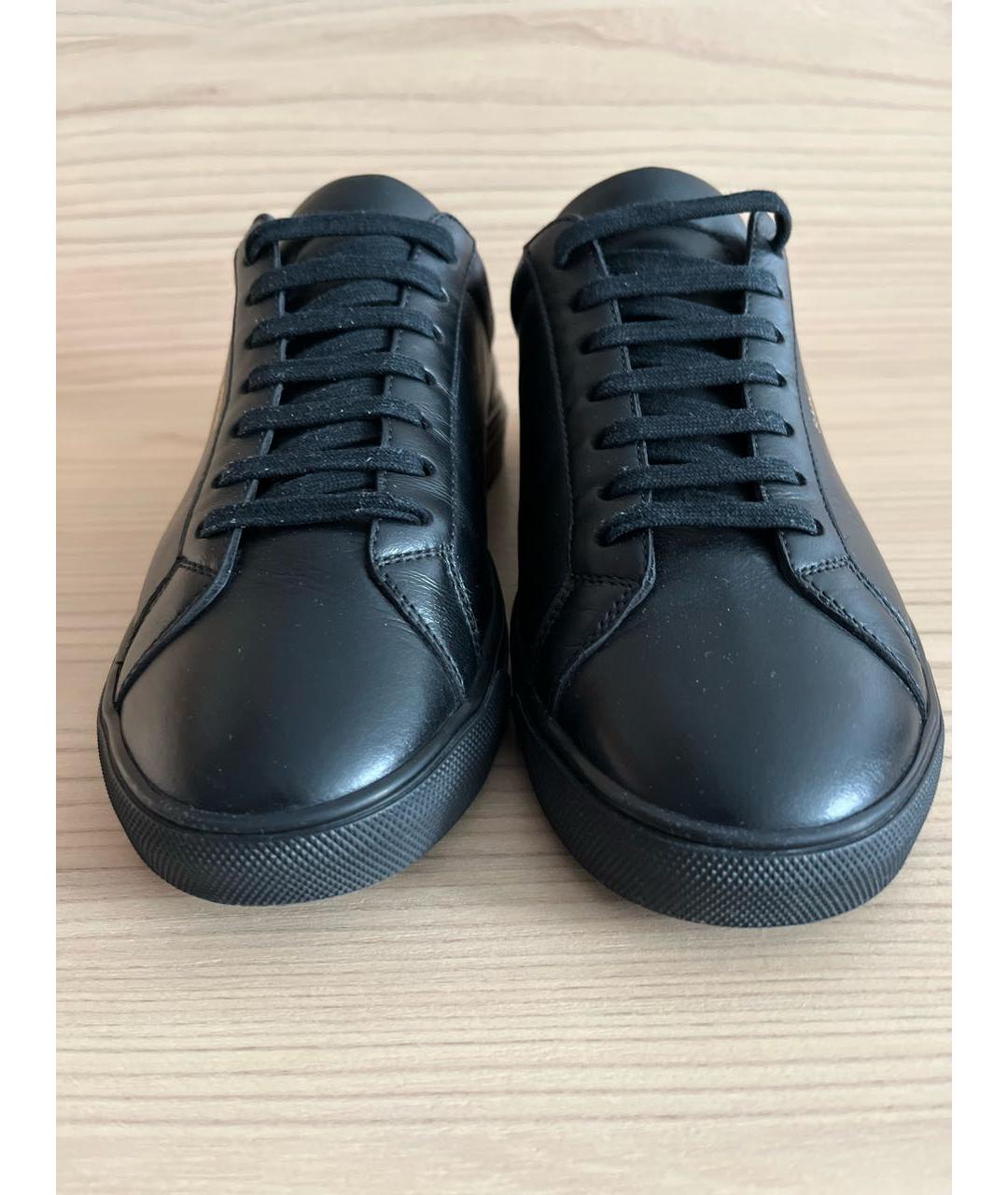 SAINT LAURENT Черные кожаные низкие кроссовки / кеды, фото 2