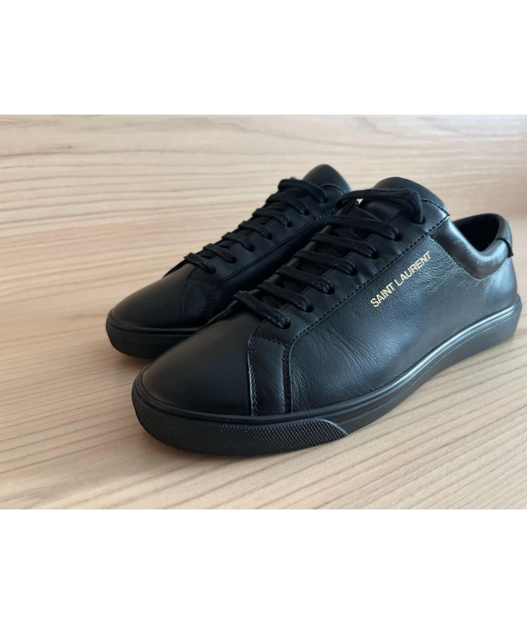 SAINT LAURENT Черные кожаные низкие кроссовки / кеды, фото 6
