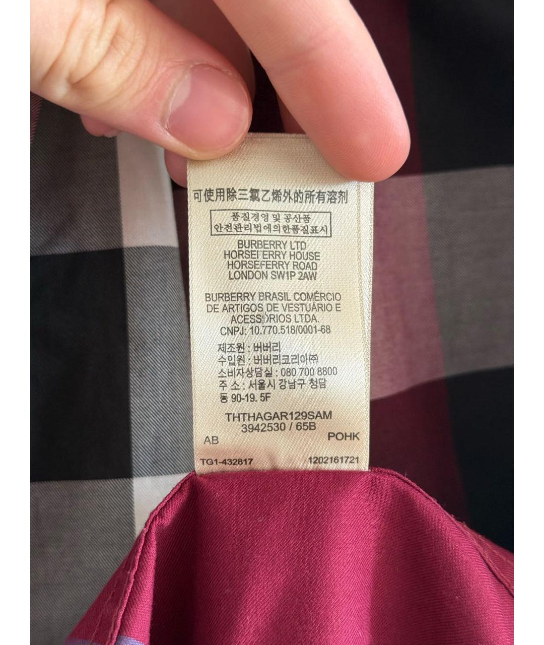 BURBERRY Бордовая хлопковая классическая рубашка, фото 6