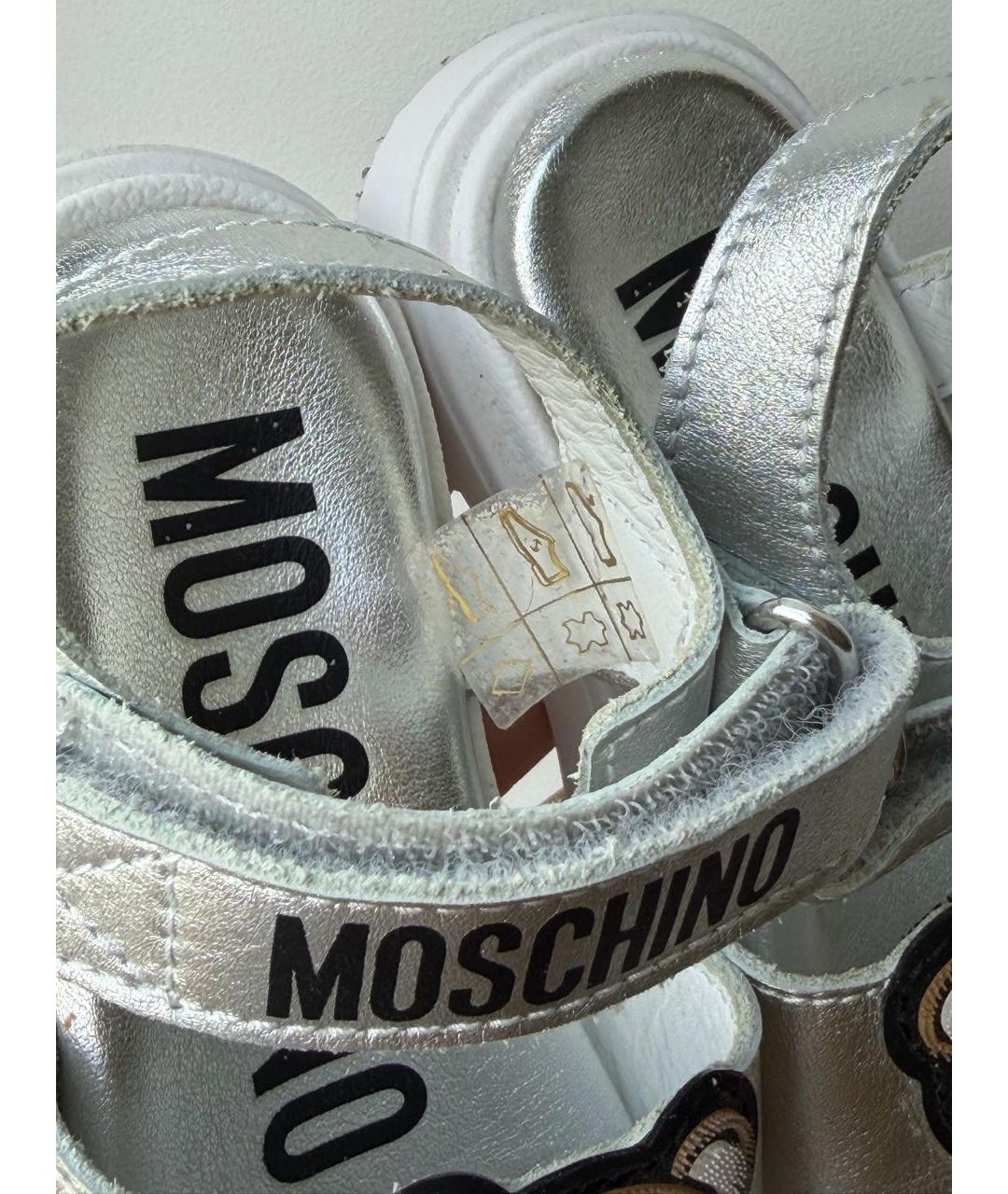MOSCHINO Серебряные кожаные сандалии и шлепанцы, фото 5