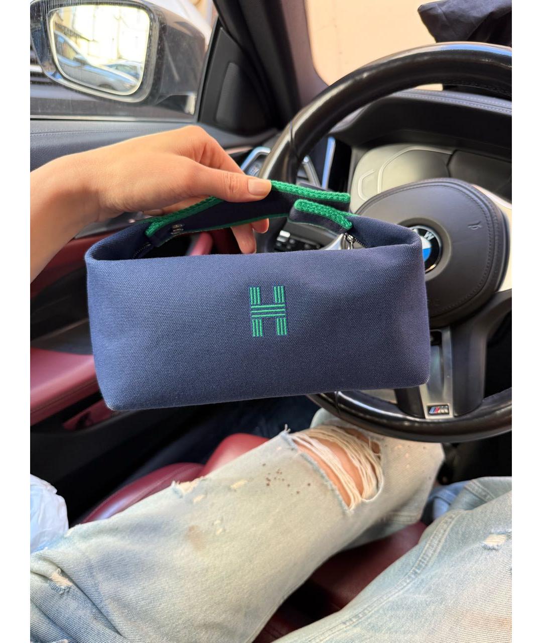 HERMES Синяя тканевая косметичка, фото 2