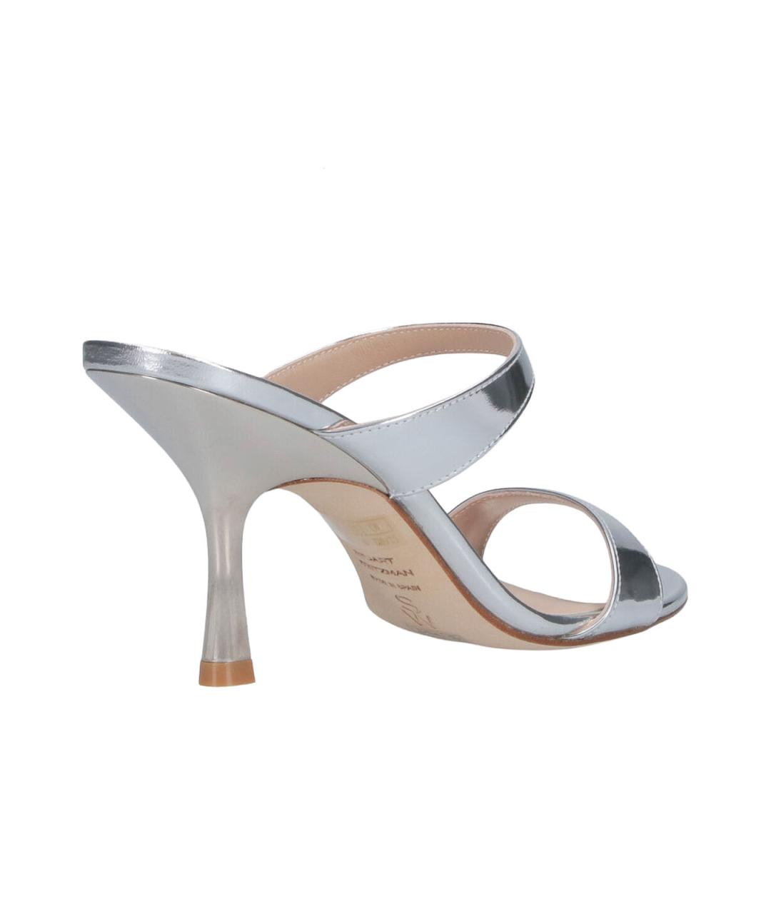 STUART WEITZMAN Серебряные кожаные сандалии, фото 4