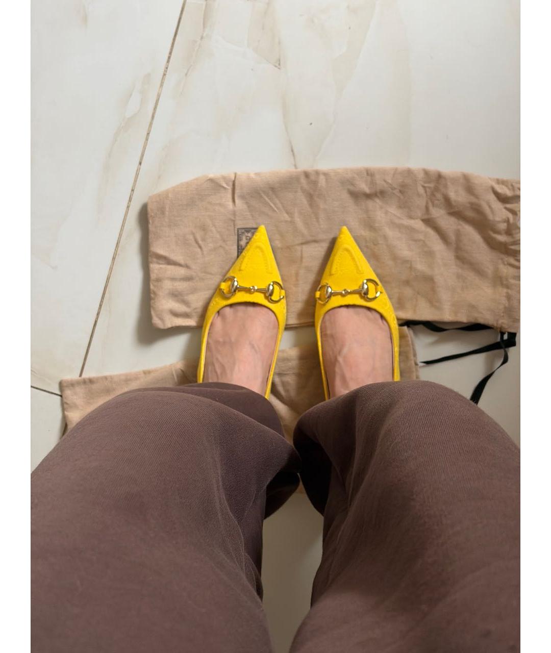 GUCCI Желтые текстильные туфли, фото 5
