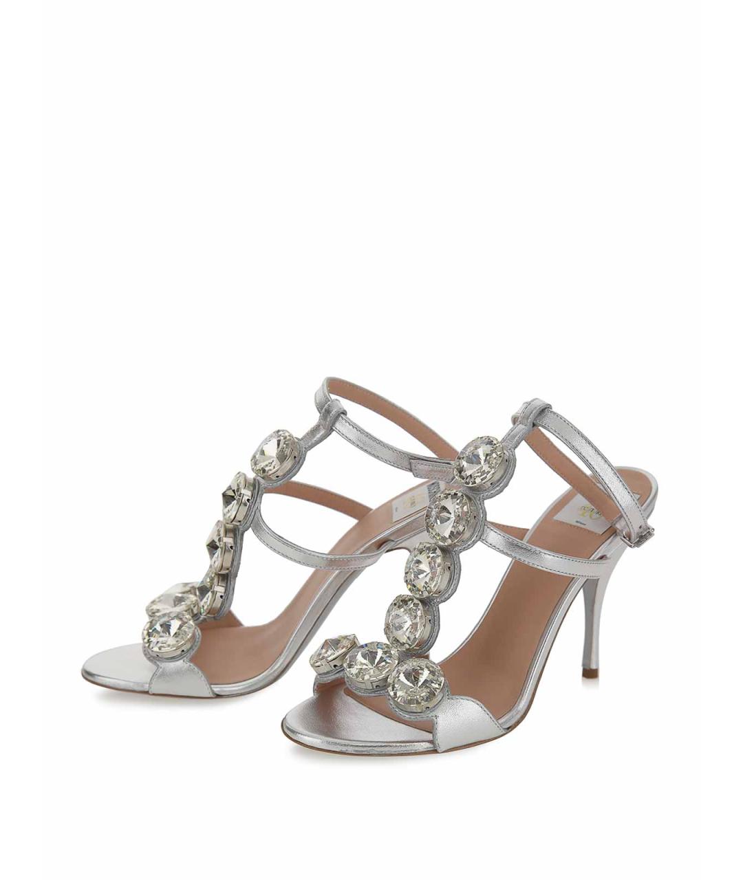 MOSCHINO Серебряные кожаные босоножки, фото 4