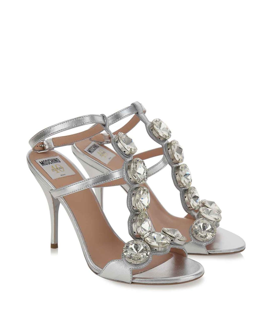 MOSCHINO Серебряные кожаные босоножки, фото 3