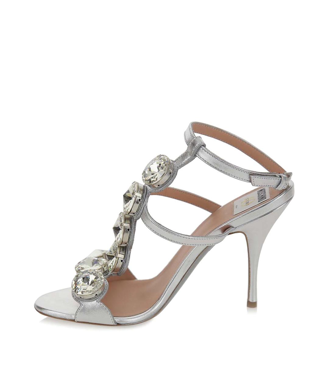 MOSCHINO Серебряные кожаные босоножки, фото 2