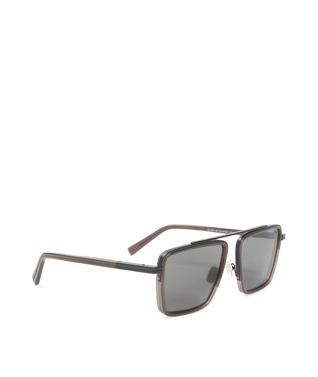 ZEGNA Коричневые металлические солнцезащитные очки, фото 1