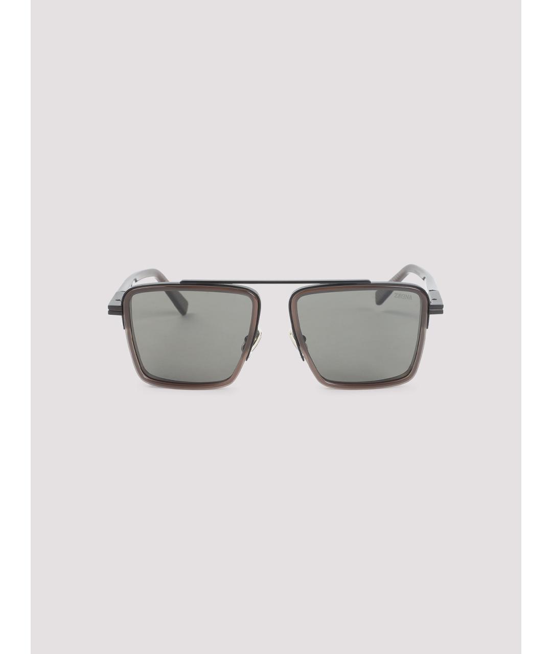 ZEGNA Коричневые металлические солнцезащитные очки, фото 2