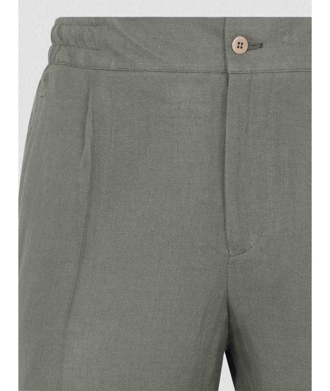 KITON Серые льняные повседневные брюки, фото 3