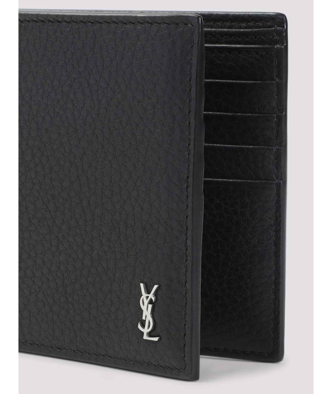 SAINT LAURENT Черный кожаный кошелек, фото 4