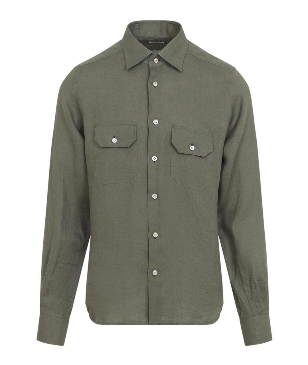 KITON Зеленая льняная кэжуал рубашка, фото 1