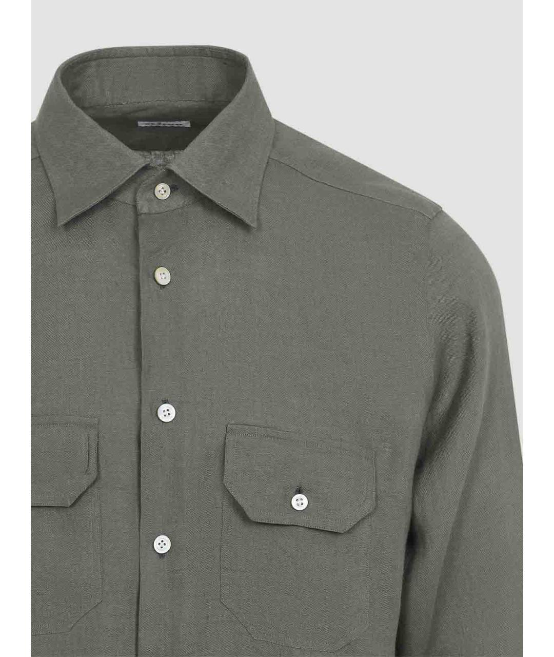 KITON Зеленая льняная кэжуал рубашка, фото 3
