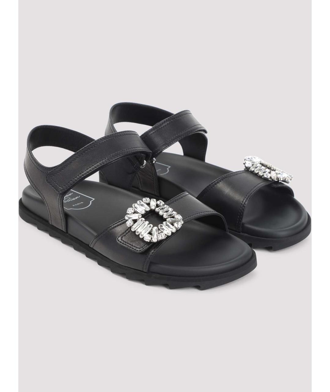 ROGER VIVIER Черные кожаные босоножки, фото 3