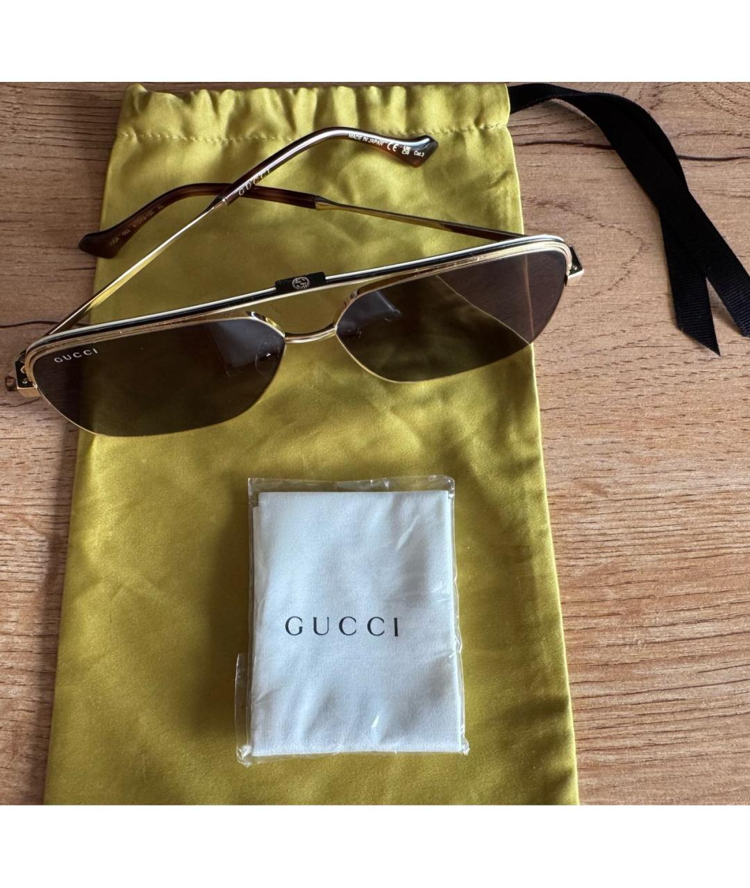 GUCCI Коричневые металлические солнцезащитные очки, фото 5