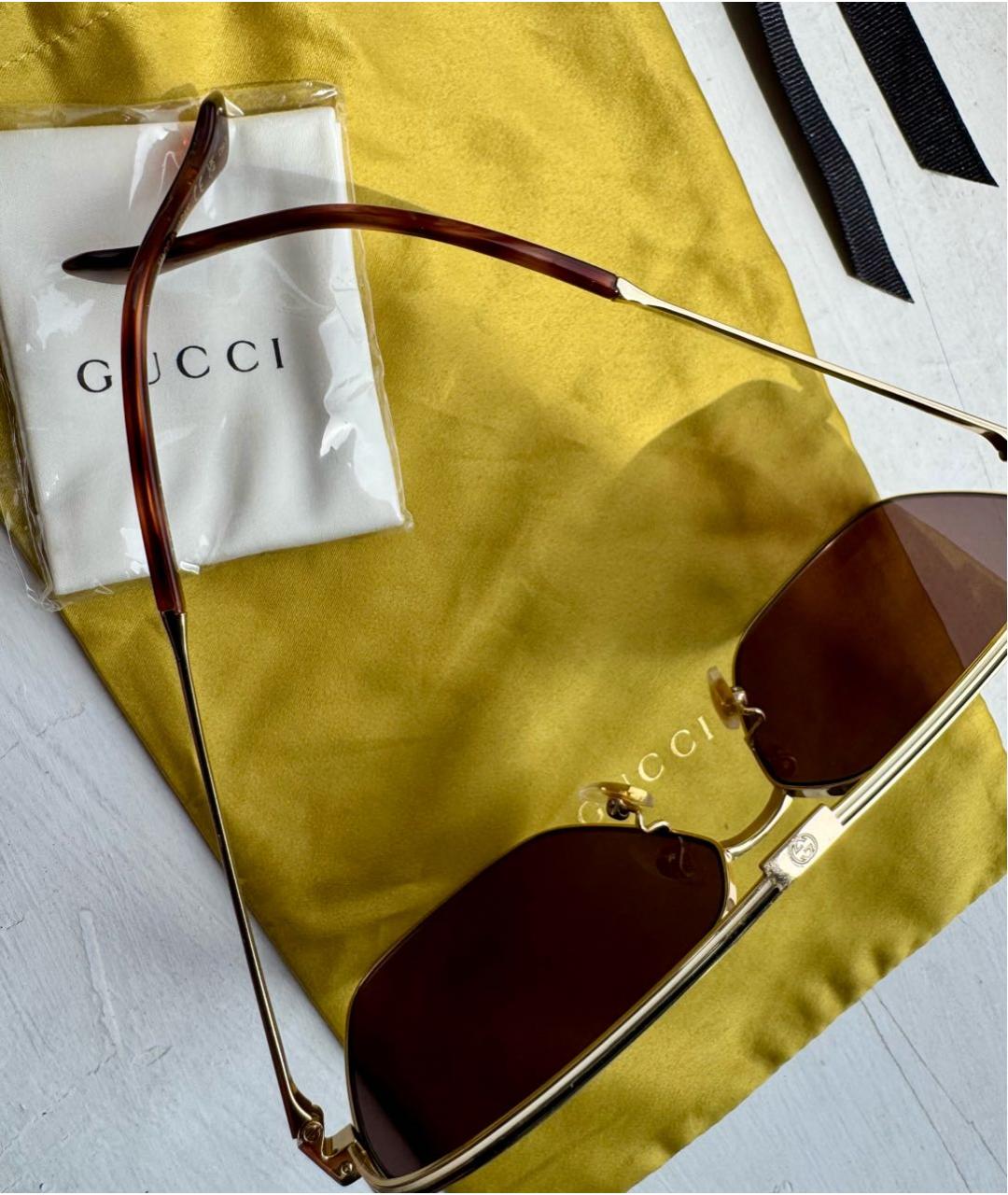 GUCCI Коричневые металлические солнцезащитные очки, фото 3