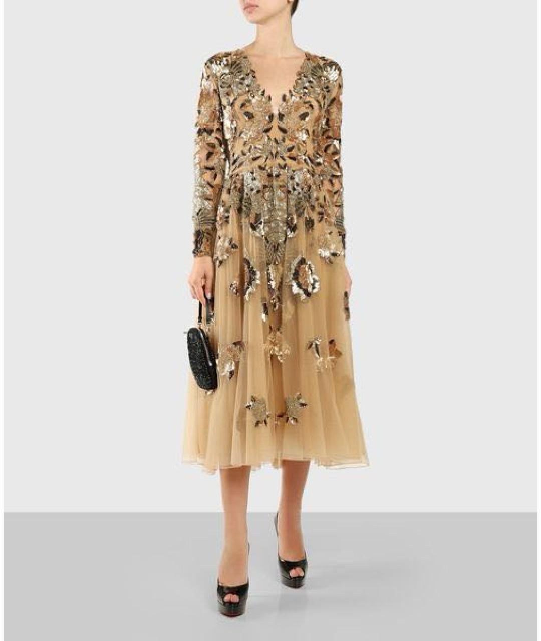ZUHAIR MURAD Золотое полиэстеровое вечернее платье, фото 3