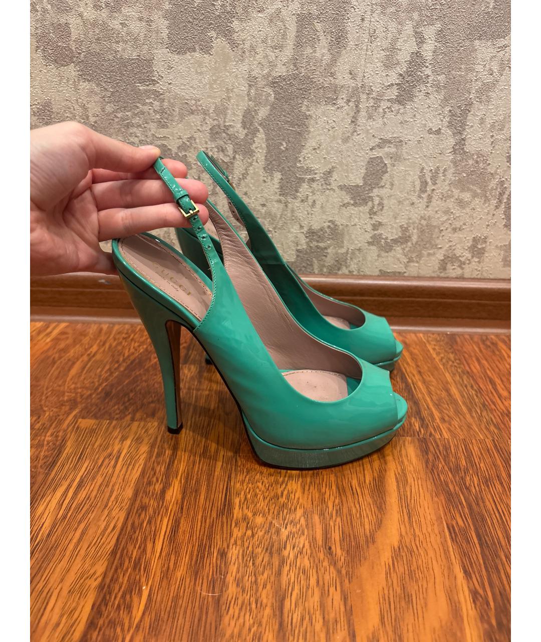 GUCCI Бирюзовые туфли из лакированной кожи, фото 6