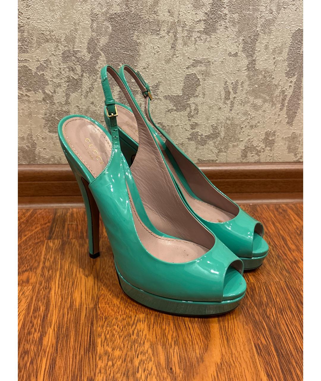 GUCCI Бирюзовые туфли из лакированной кожи, фото 2