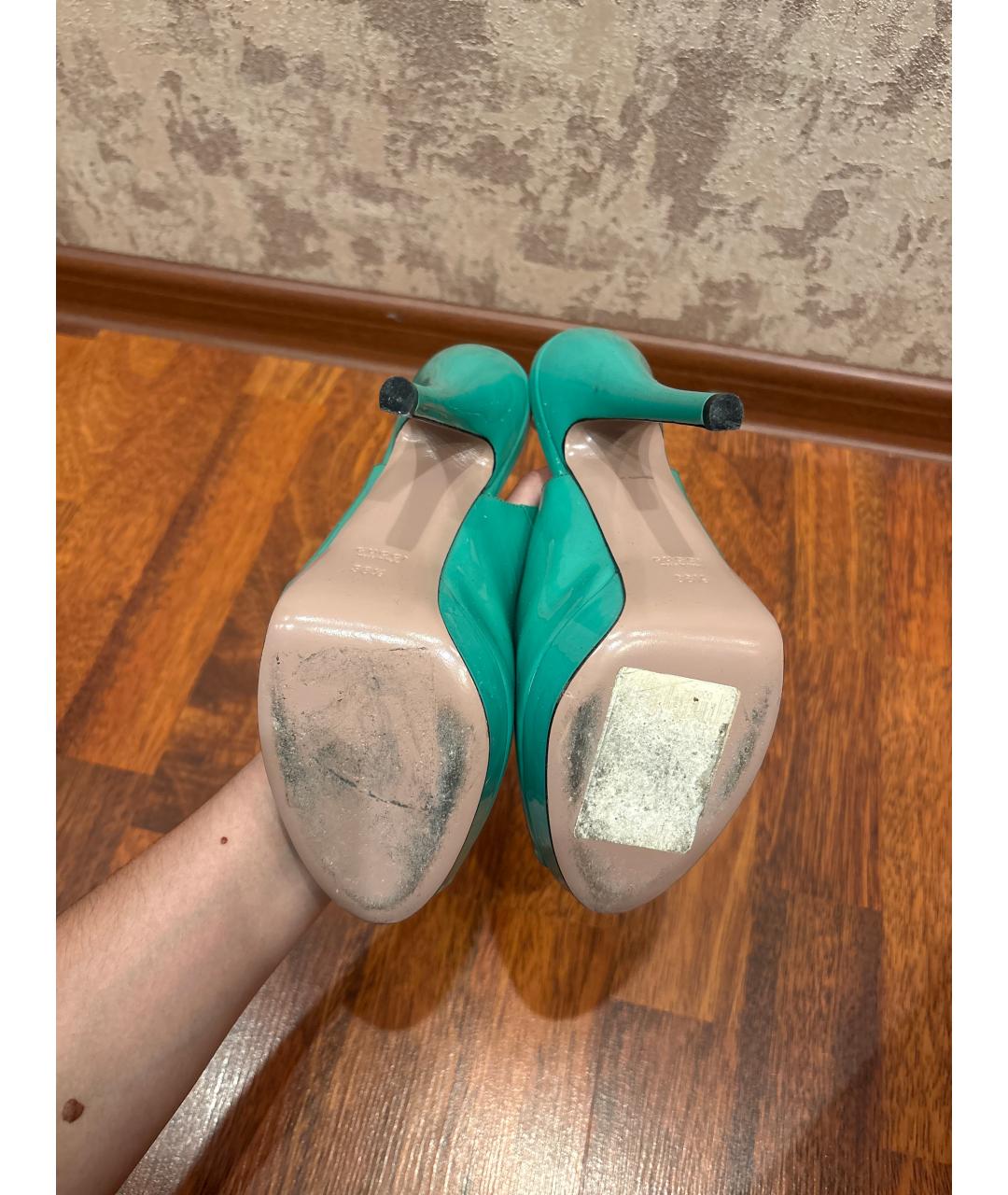 GUCCI Бирюзовые туфли из лакированной кожи, фото 5