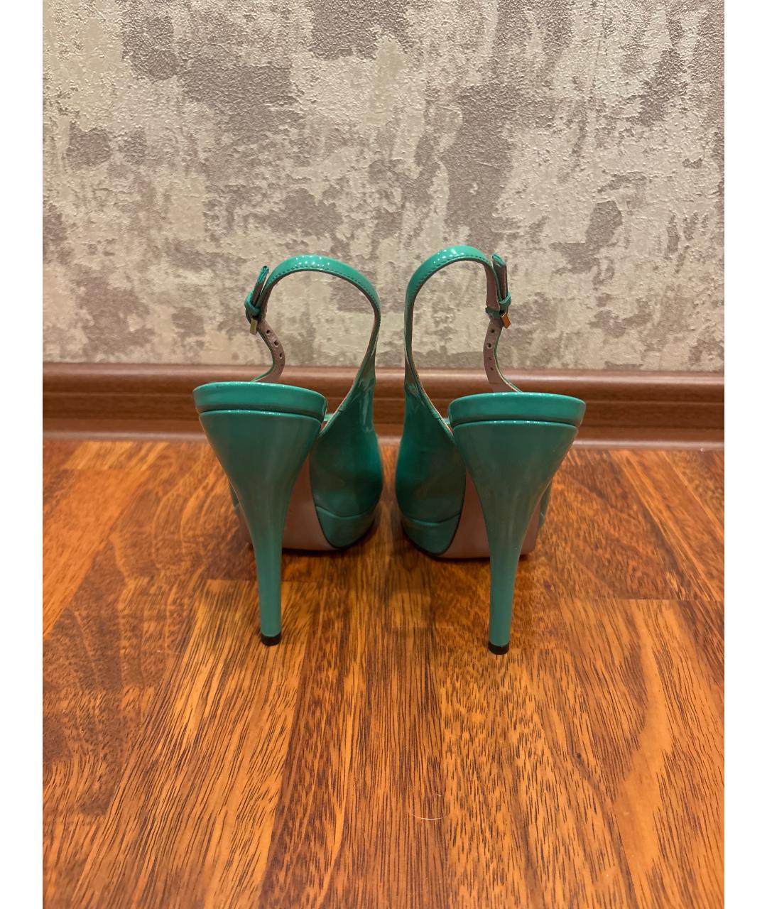 GUCCI Бирюзовые туфли из лакированной кожи, фото 4