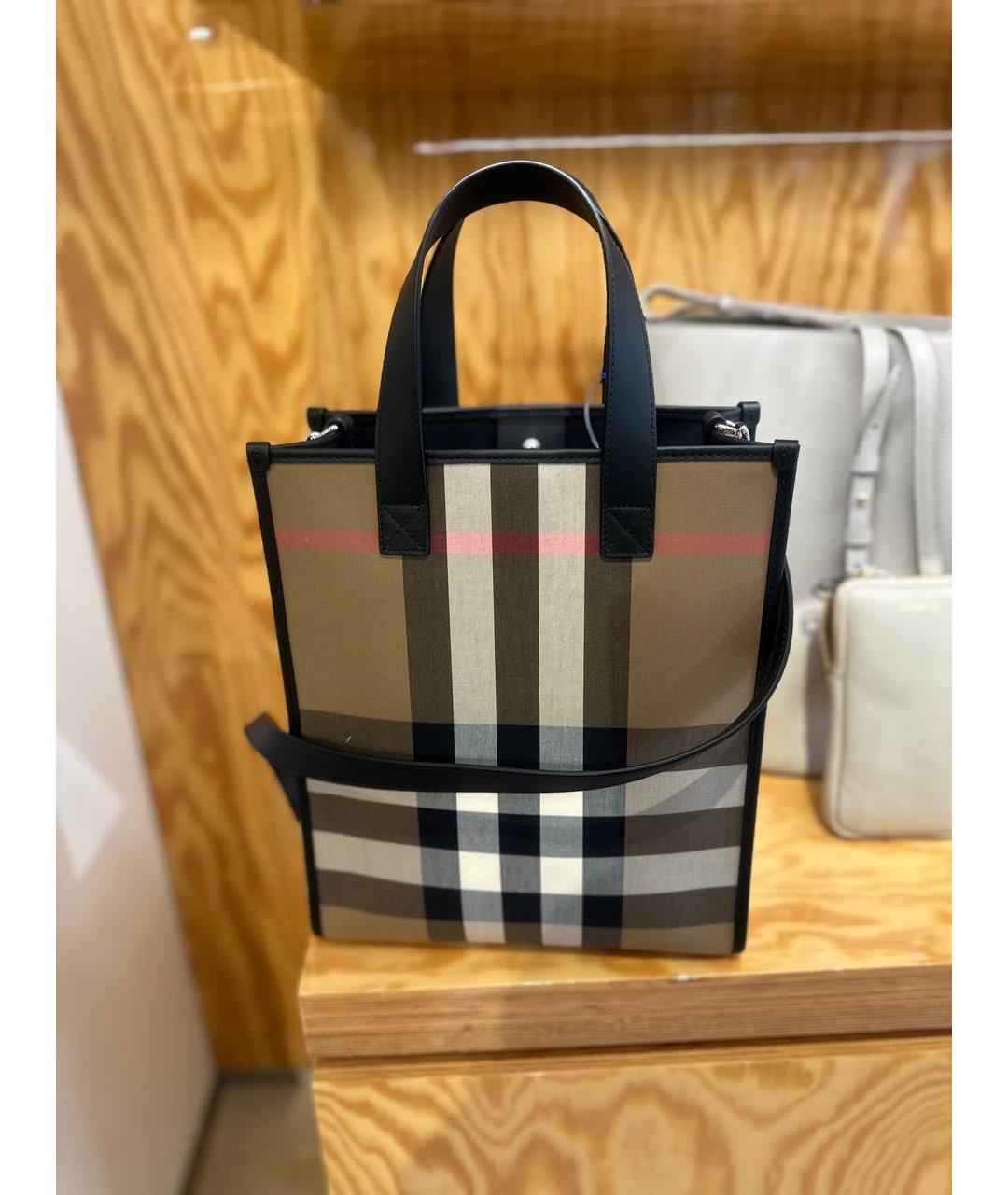 BURBERRY Бежевая тканевая сумка с короткими ручками, фото 5