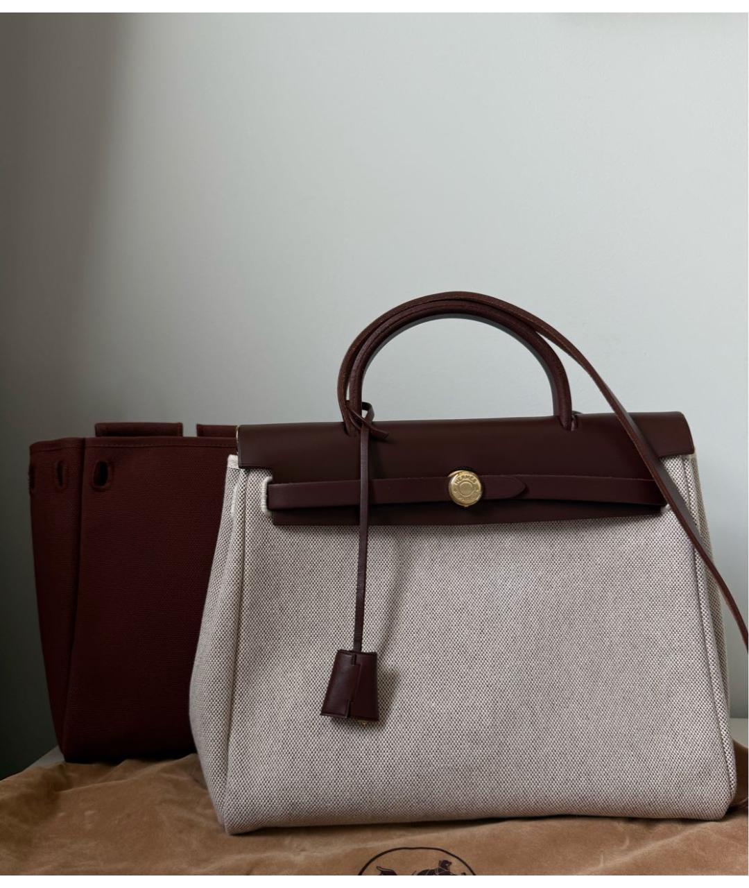 HERMES Бордовая кожаная сумка тоут, фото 2