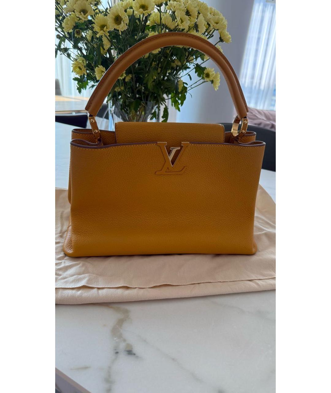 LOUIS VUITTON Желтая кожаная сумка с короткими ручками, фото 5