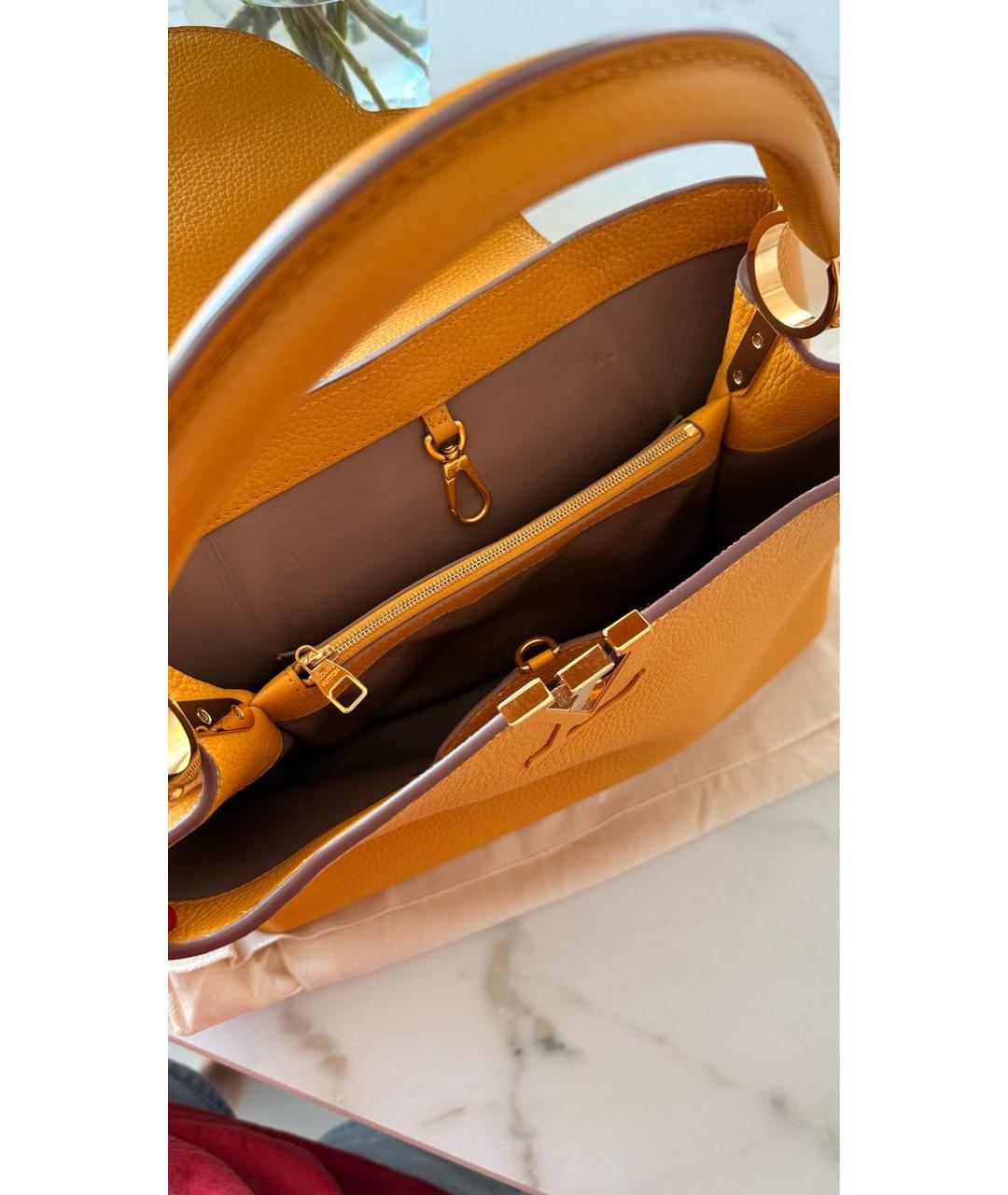 LOUIS VUITTON Желтая кожаная сумка с короткими ручками, фото 4