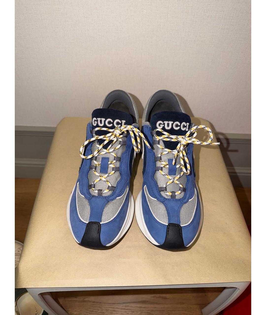 GUCCI Синие замшевые низкие кроссовки / кеды, фото 2
