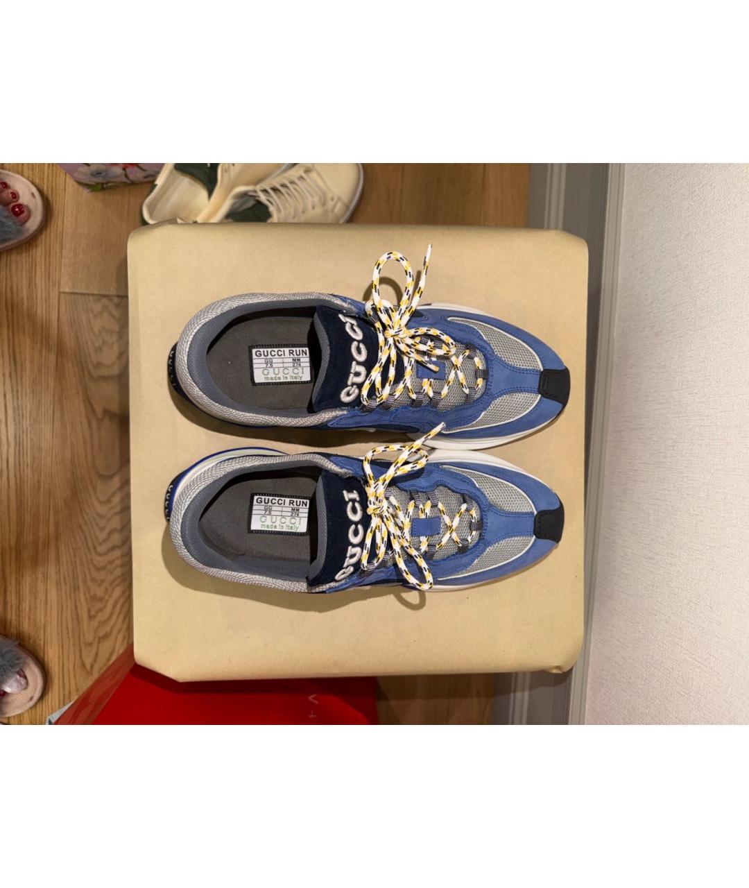 GUCCI Синие замшевые низкие кроссовки / кеды, фото 3