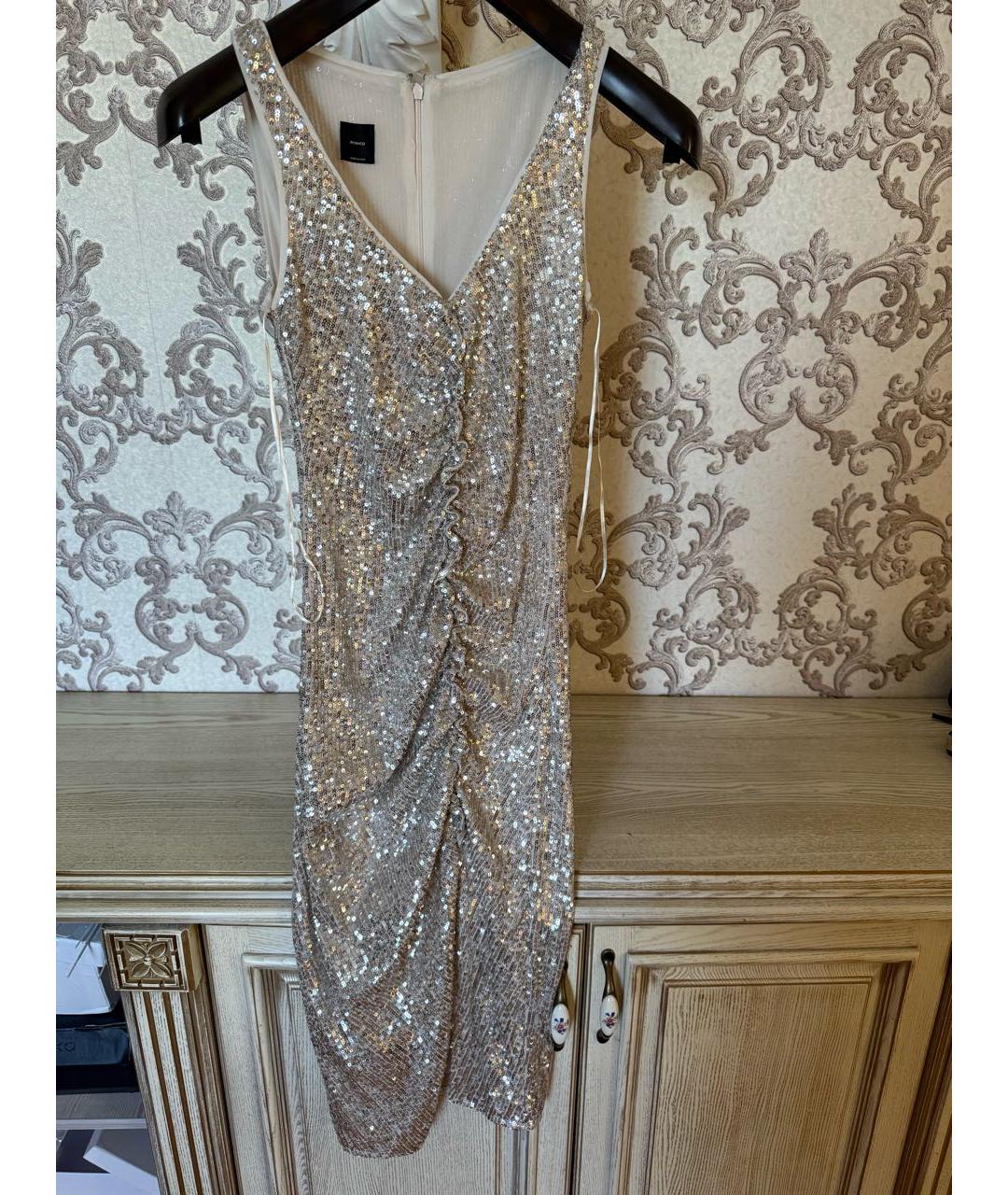 PINKO Серебряное полиэстеровое коктейльное платье, фото 6