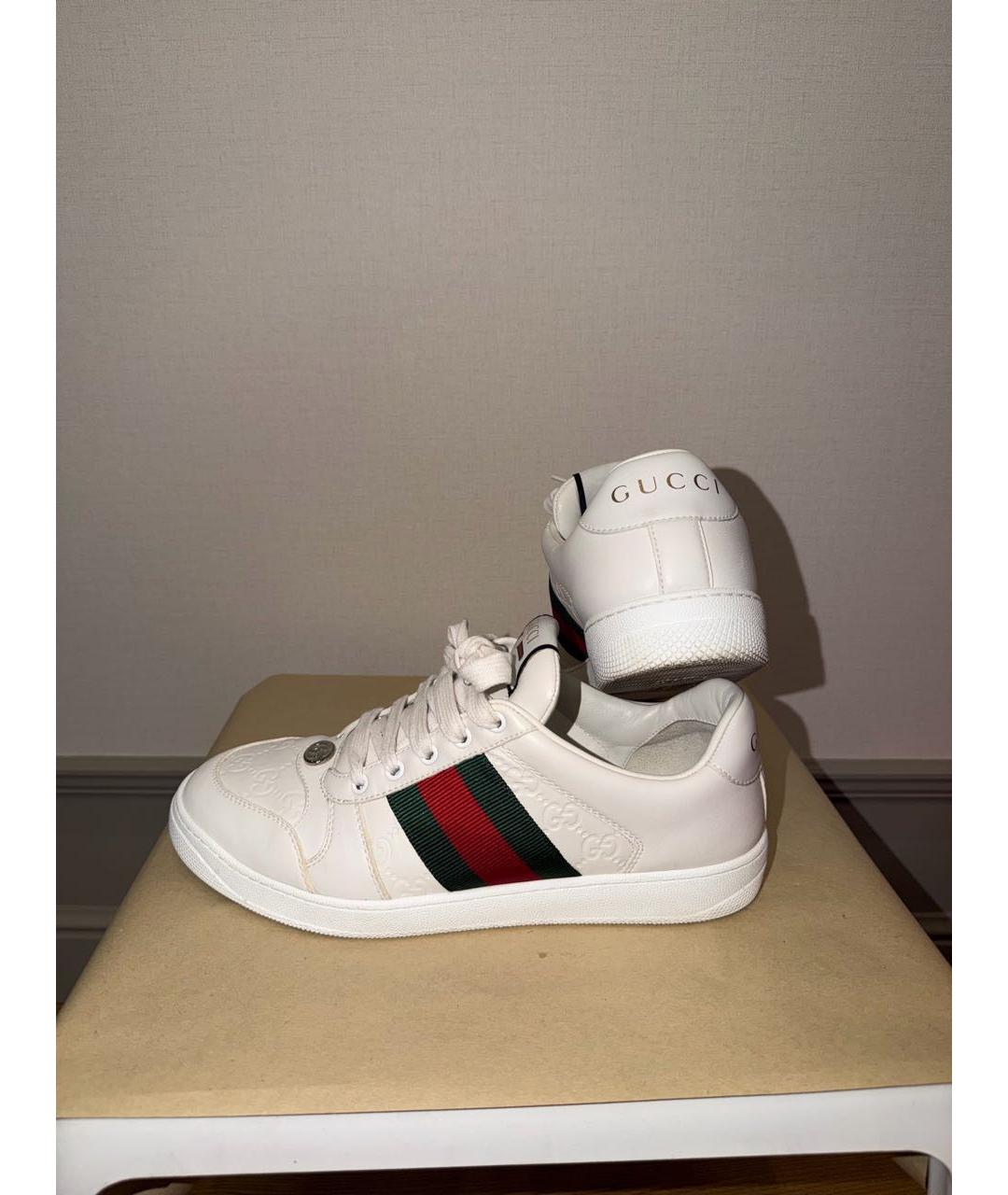 GUCCI Белые кожаные низкие кроссовки / кеды, фото 5