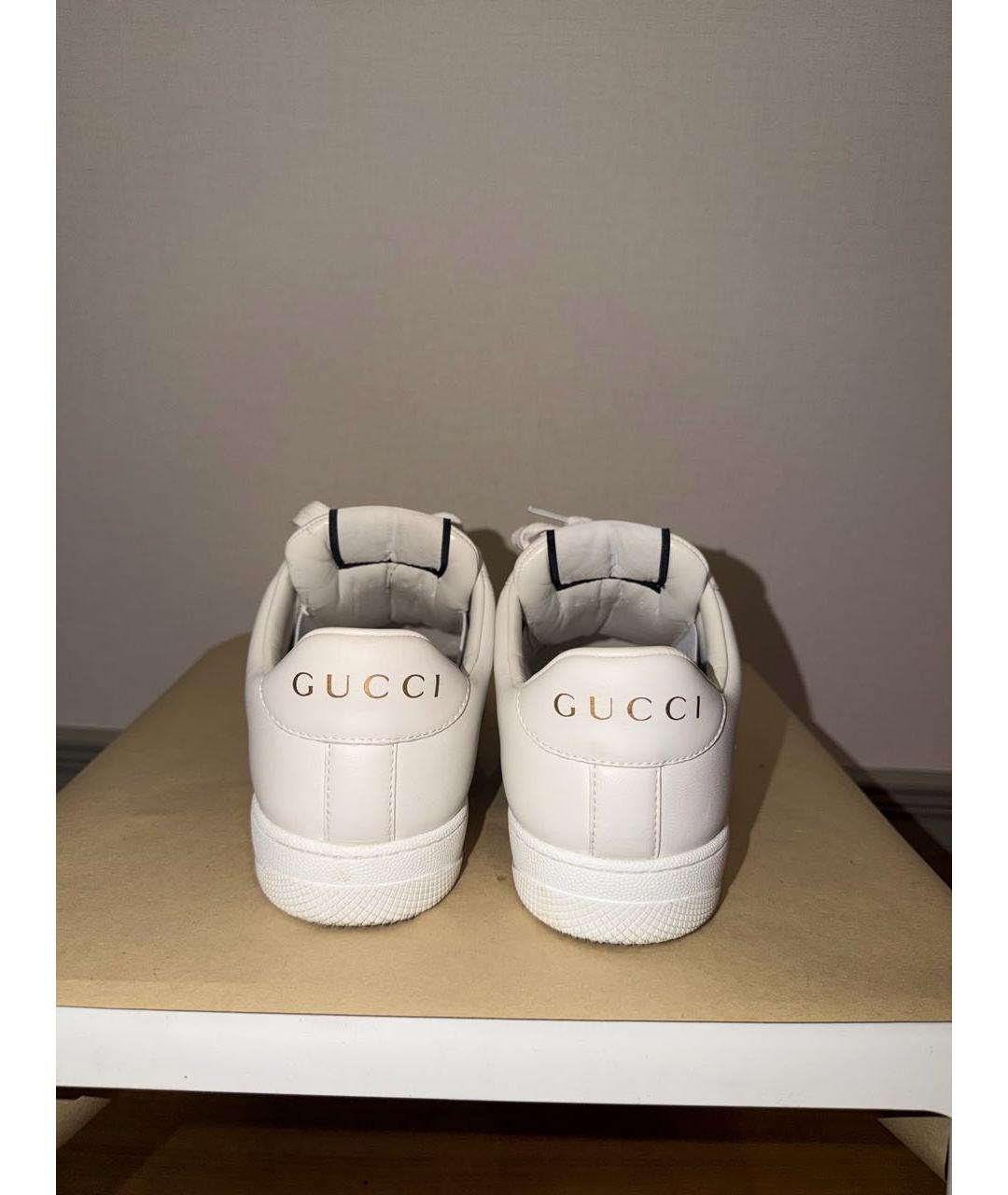 GUCCI Белые кожаные низкие кроссовки / кеды, фото 4