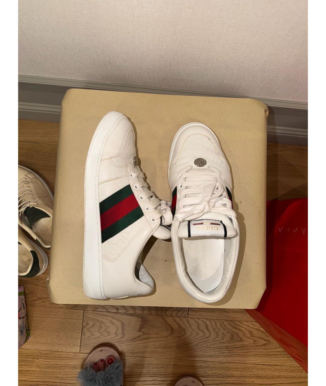 GUCCI Белые кожаные низкие кроссовки / кеды, фото 7