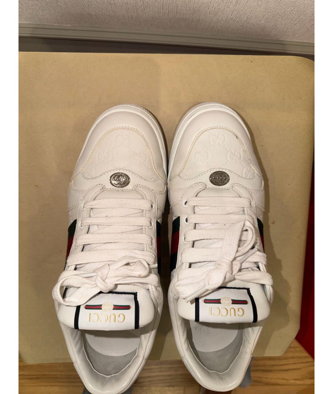 GUCCI Белые кожаные низкие кроссовки / кеды, фото 6